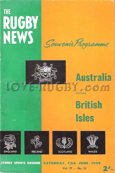 1959 Australia v British Isles  Rugby Programme
